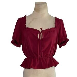 Urban Outfitters burgundy short sleeves peplum blouse size medium